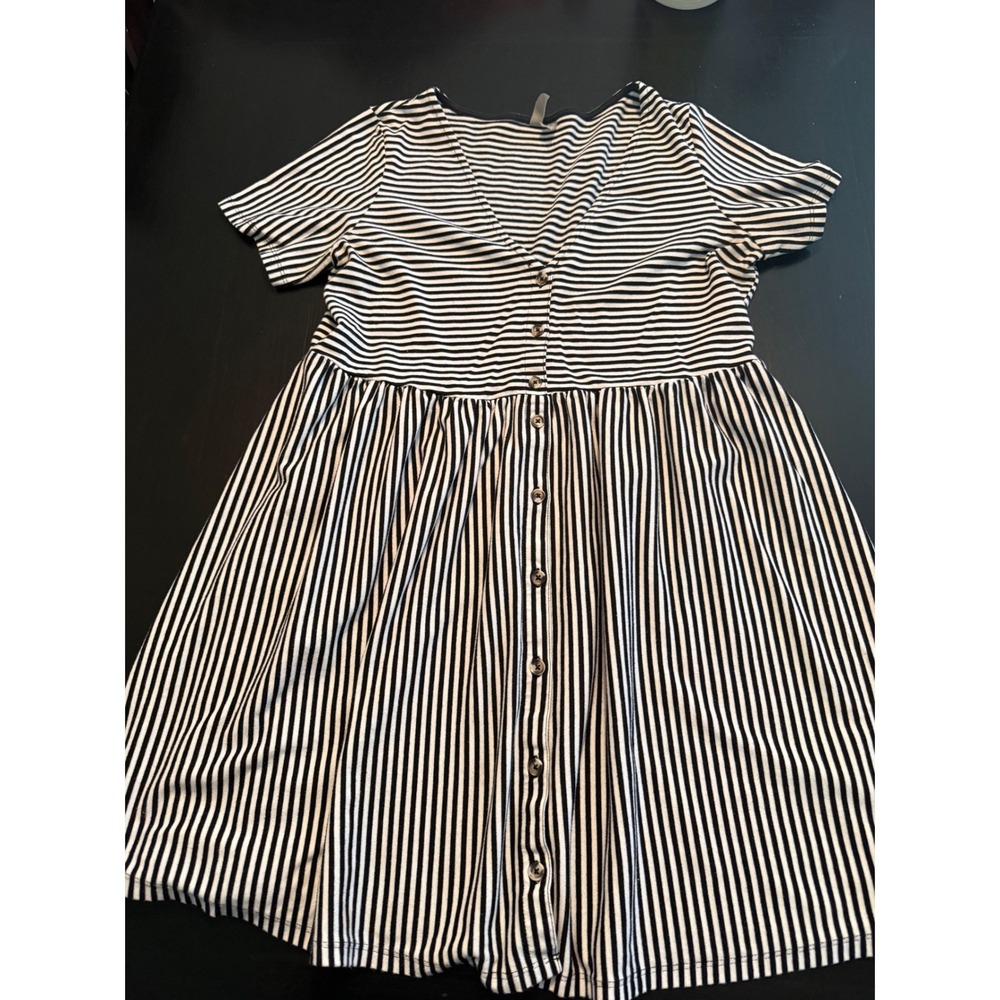 ASOS Black White Striped Button Front Mini Dress Short Sleeve Babydoll US 10
